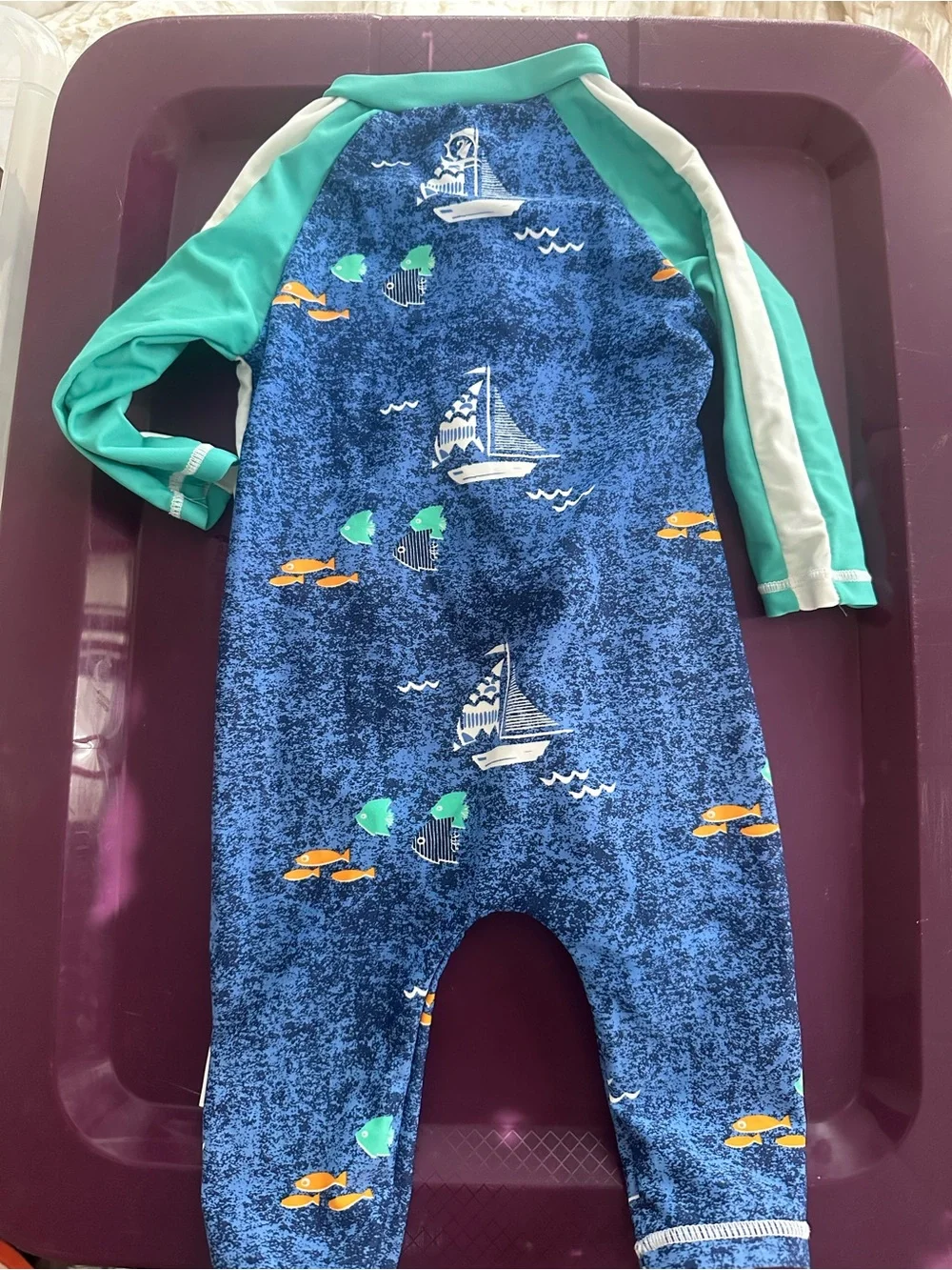 Unbranded Boys' Blue & Teal Sailboat One-Piece Swimsuit